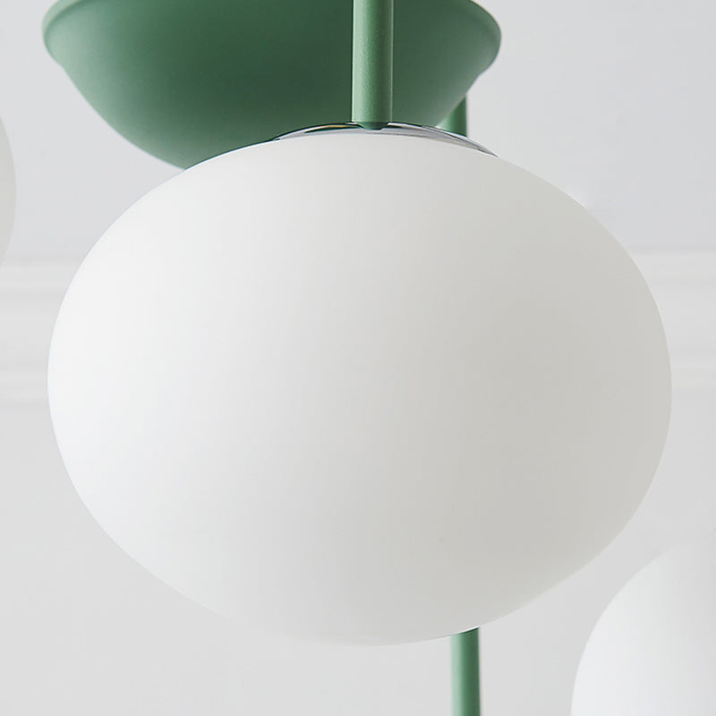 Contemporary Dome White Glass Chandelier - 3/5 Lights Gray/Green Suspension Light