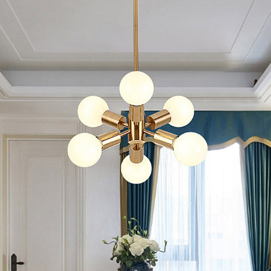 Modernist Style Metal Chandelier With 6 Golden Hanging Pendant Lights For Dining Room