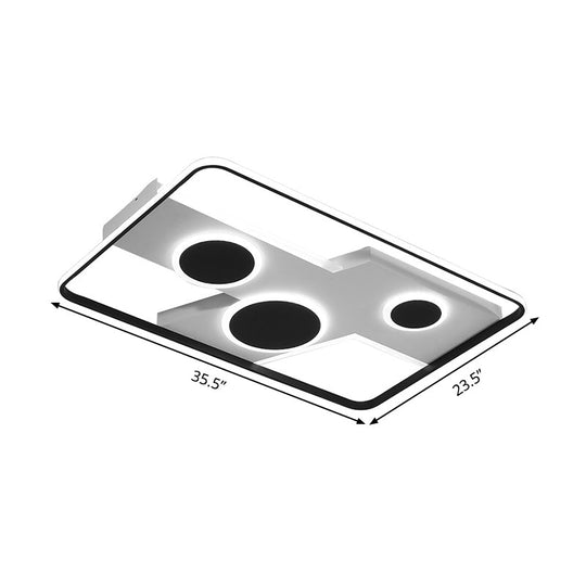 Modern Flush Mount Led Ceiling Light Fixture In Black And White Acrylic With Stepless Dimming Remote