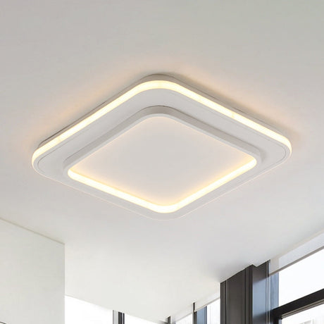 Minimalist White Square Flush Mount Led Ceiling Light Fixture - 18/21.5 Acrylic With Warm/White