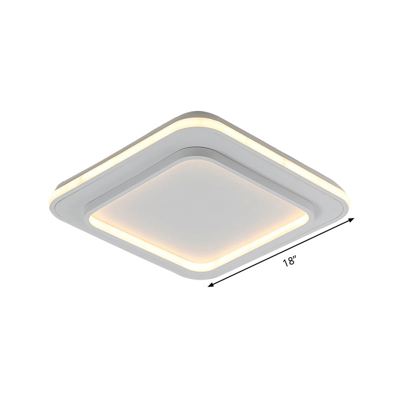 Minimalist White Square Flush Mount Led Ceiling Light Fixture - 18/21.5 Acrylic With Warm/White