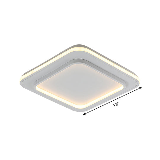 Minimalist White Square Flush Mount Led Ceiling Light Fixture - 18/21.5 Acrylic With Warm/White