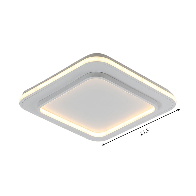Minimalist White Square Flush Mount Led Ceiling Light Fixture - 18/21.5 Acrylic With Warm/White