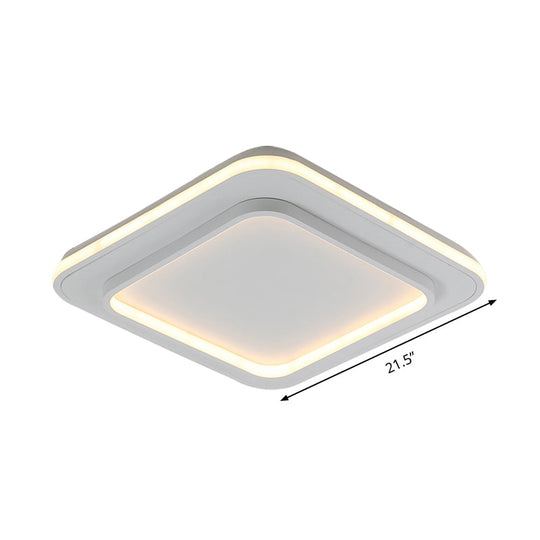 Minimalist White Square Flush Mount Led Ceiling Light Fixture - 18/21.5 Acrylic With Warm/White