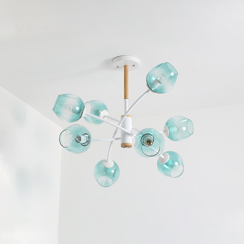 Contemporary Dome Living Room Chandelier: Blue/Tan Glass 6/8 Lights Stylish Pendant Light