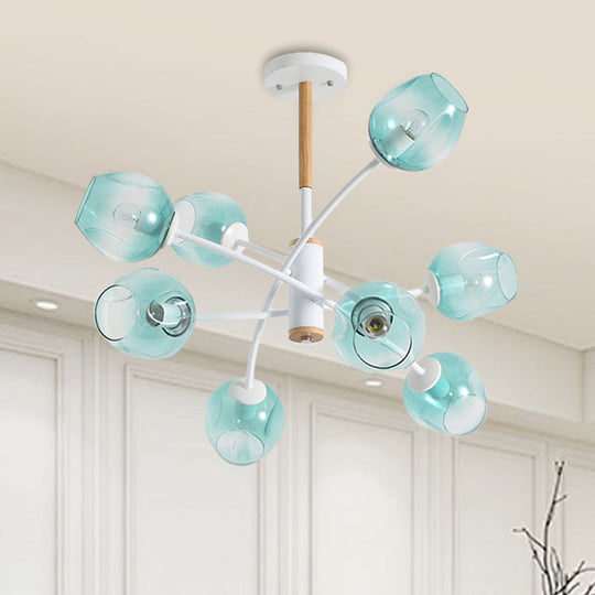 Contemporary Dome Living Room Chandelier: Blue/Tan Glass 6/8 Lights Stylish Pendant Light