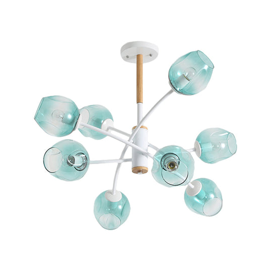 Contemporary Dome Living Room Chandelier: Blue/Tan Glass 6/8 Lights Stylish Pendant Light