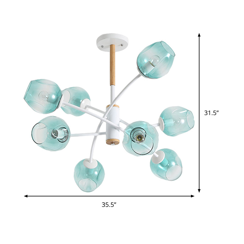 Contemporary Dome Living Room Chandelier: Blue/Tan Glass 6/8 Lights Stylish Pendant Light