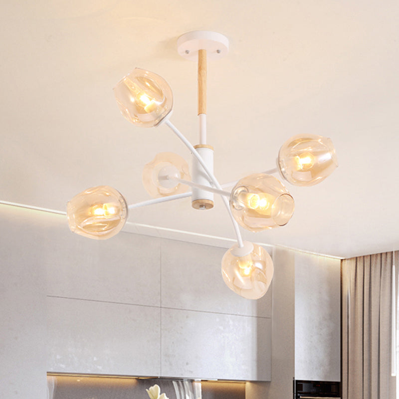 Contemporary Dome Living Room Chandelier: Blue/Tan Glass 6/8 Lights Stylish Pendant Light