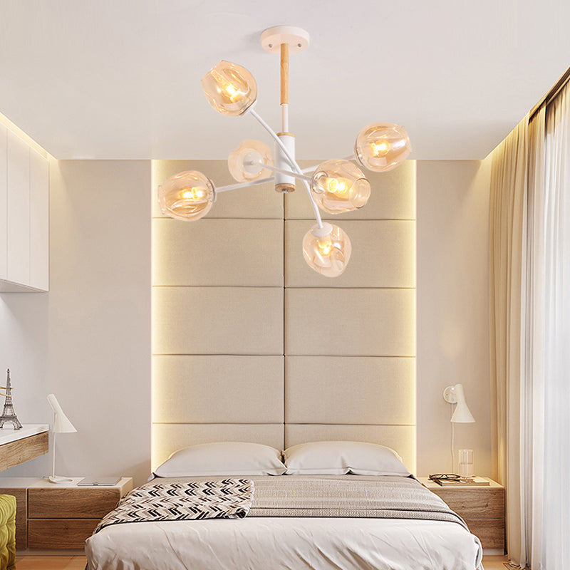 Contemporary Dome Living Room Chandelier: Blue/Tan Glass 6/8 Lights Stylish Pendant Light