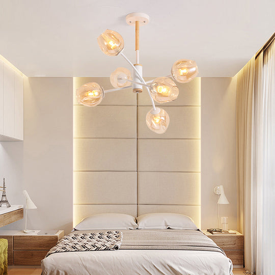 Contemporary Dome Living Room Chandelier: Blue/Tan Glass 6/8 Lights Stylish Pendant Light