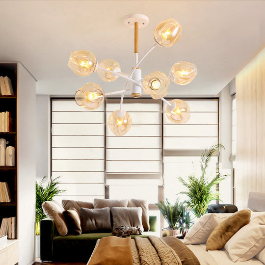 Contemporary Dome Living Room Chandelier: Blue/Tan Glass 6/8 Lights Stylish Pendant Light