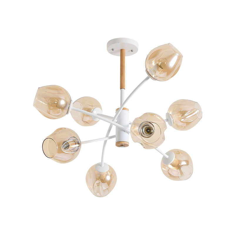 Contemporary Dome Living Room Chandelier: Blue/Tan Glass 6/8 Lights Stylish Pendant Light