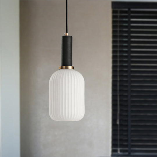 Macaron Black/Pink/Blue Pendant Dining Room Light With White Glass Shade - 5/8/12 Wide
