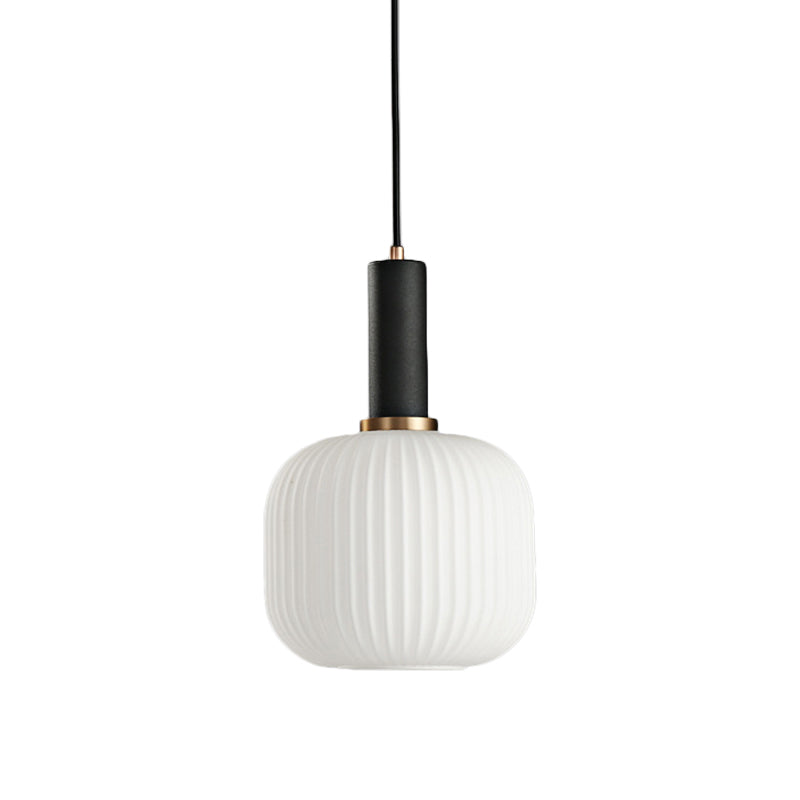 Macaron Black/Pink/Blue Pendant Dining Room Light With White Glass Shade - 5/8/12 Wide