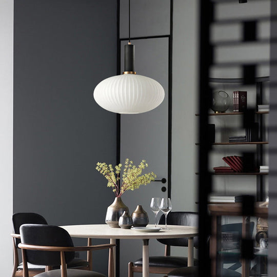 Macaron Black/Pink/Blue Pendant Dining Room Light With White Glass Shade - 5/8/12 Wide