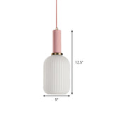 Macaron Black/Pink/Blue Pendant Dining Room Light With White Glass Shade - 5/8/12 Wide