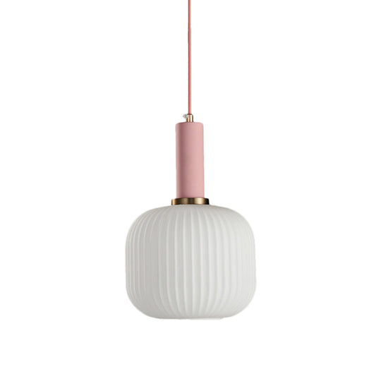 Macaron Black/Pink/Blue Pendant Dining Room Light With White Glass Shade - 5/8/12 Wide