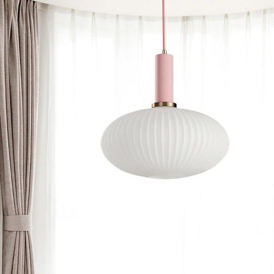 Macaron Pendant Light: Black/Pink/Blue Cylinder/Oval/Drum White Glass Shade 5’/8’/12’ Wide