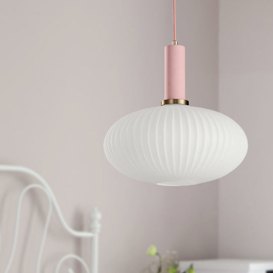 Macaron Black/Pink/Blue Pendant Dining Room Light With White Glass Shade - 5/8/12 Wide