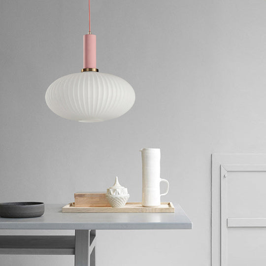 Macaron Black/Pink/Blue Pendant Dining Room Light With White Glass Shade - 5/8/12 Wide