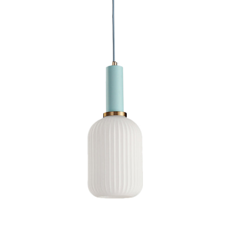 Macaron Black/Pink/Blue Pendant Dining Room Light With White Glass Shade - 5/8/12 Wide