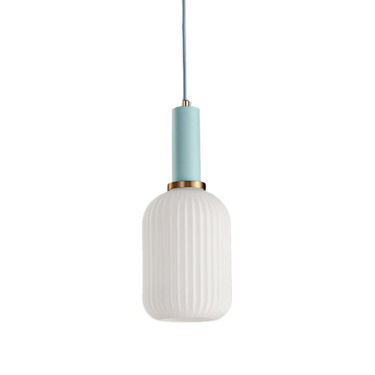 Macaron Black/Pink/Blue Pendant Dining Room Light With White Glass Shade - 5/8/12 Wide