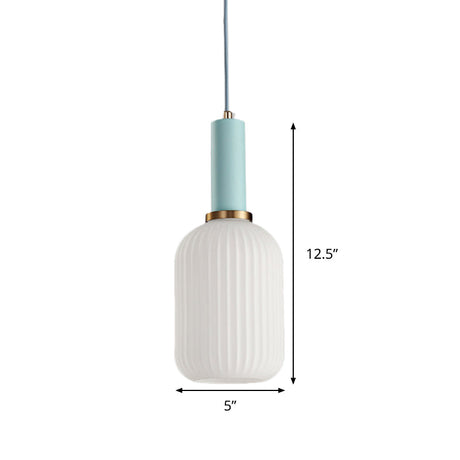 Macaron Black/Pink/Blue Pendant Dining Room Light With White Glass Shade - 5/8/12 Wide