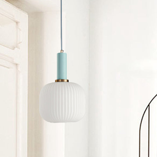 Macaron Black/Pink/Blue Pendant Dining Room Light With White Glass Shade - 5/8/12 Wide