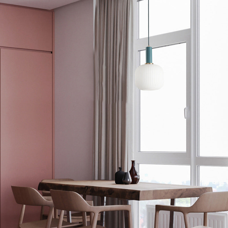 Macaron Black/Pink/Blue Pendant Dining Room Light With White Glass Shade - 5/8/12 Wide