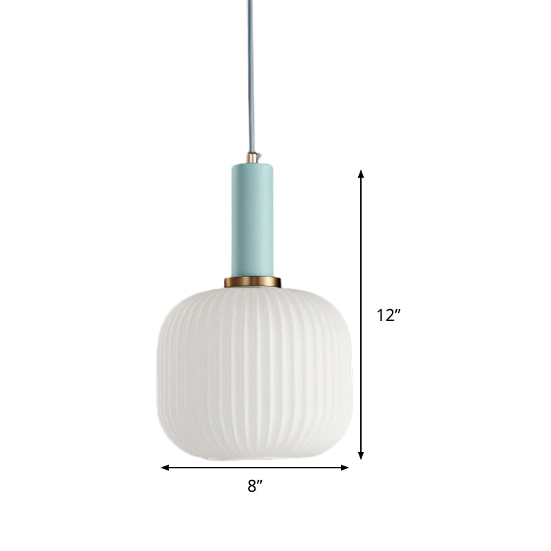 Macaron Black/Pink/Blue Pendant Dining Room Light With White Glass Shade - 5/8/12 Wide