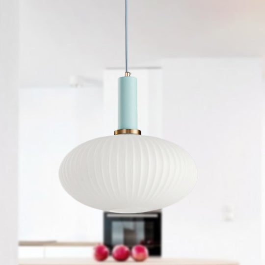 Macaron Black/Pink/Blue Pendant Dining Room Light With White Glass Shade - 5/8/12 Wide Blue / 12