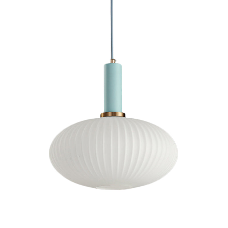 Macaron Black/Pink/Blue Pendant Dining Room Light With White Glass Shade - 5/8/12 Wide
