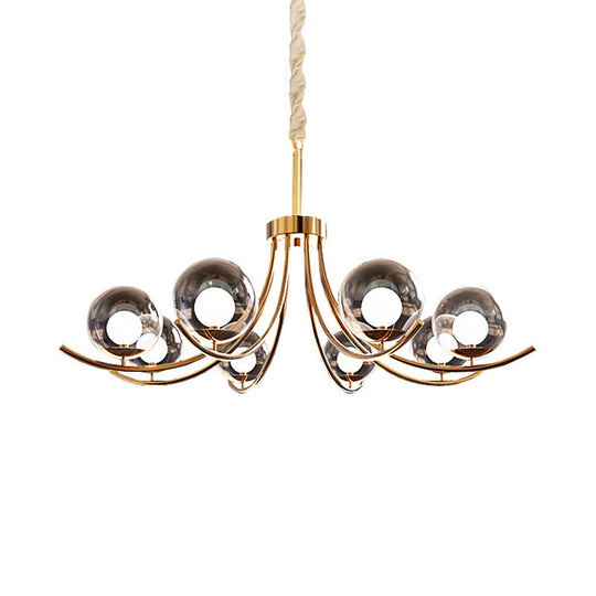 Modern Style Clear Glass Ball Chandelier - Golden Hanging Lamp With Curved Arm (6/8/10 Heads)