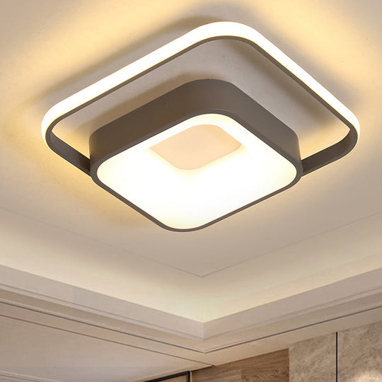 Minimalist Led Ceiling Light Square Metal Fixture With Stepless Dimming And Remote Control In