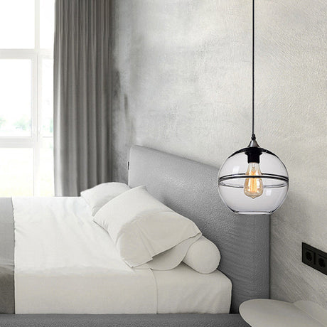 Modern Blue/Clear Glass Globe Pendant Dining Room Light - 1 Head 8/10/12 Wide