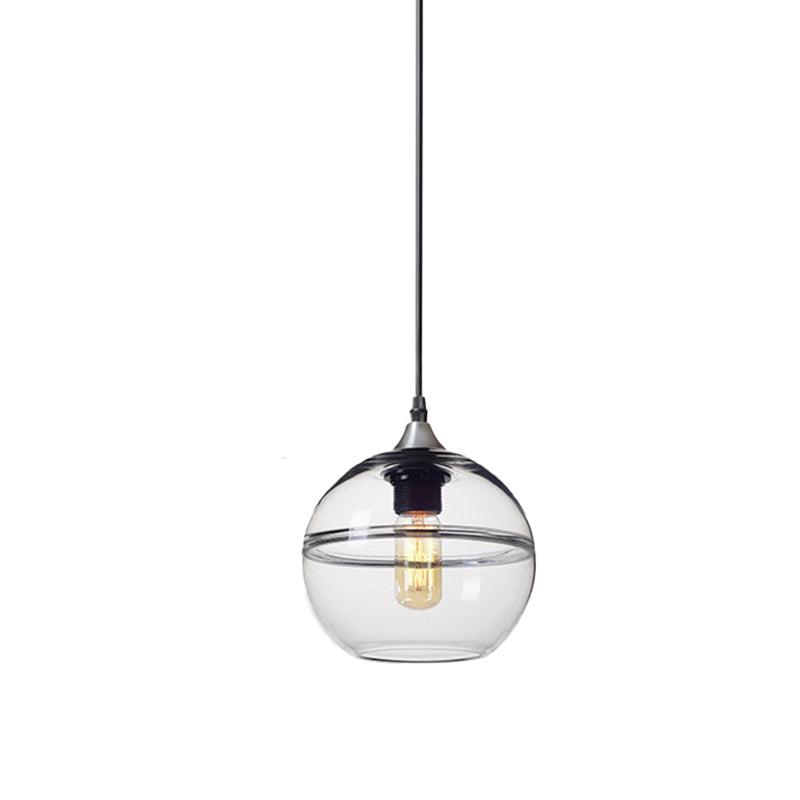 Modern Blue/Clear Glass Globe Pendant Dining Room Light - 1 Head 8/10/12 Wide