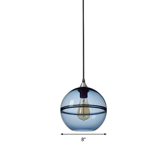 Modern Blue/Clear Glass Globe Pendant Dining Room Light - 1 Head 8/10/12 Wide