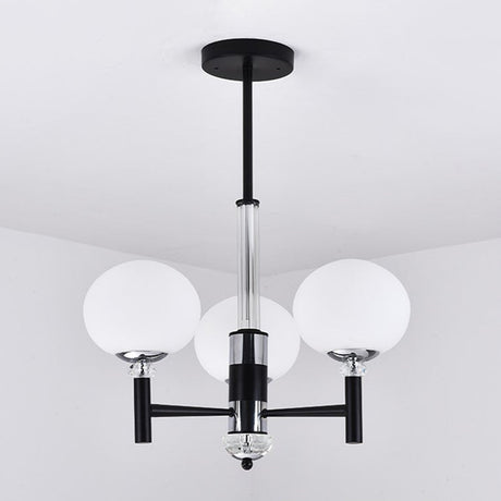 Modern Ivory Glass Globe Chandelier Pendant Light - 3/6/8 Lights Black 3 /
