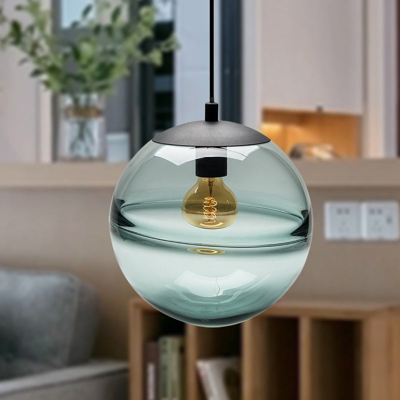 Modern Blue/Coffee Glass Sphere Pendant Light - 1 Head 8/10/12 Wide Elegant Dining Room Hanging