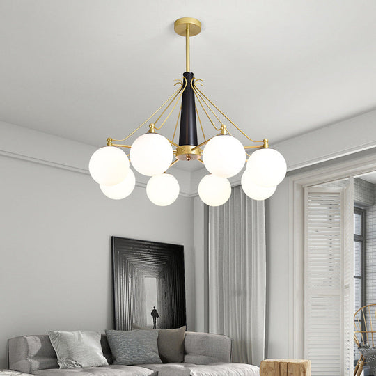 Milky Glass Chandelier Light Fixture - Modern Style 6/8 Lights Gold Finish Ideal For Living Room