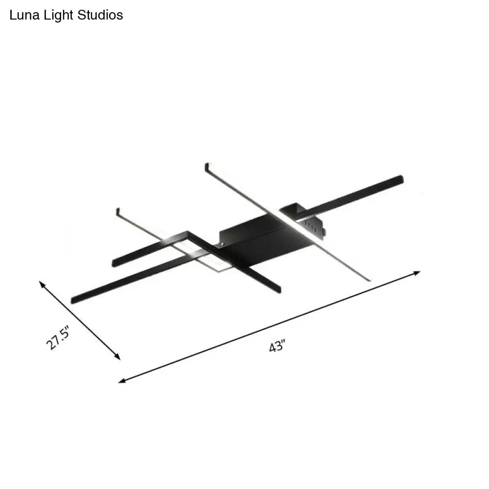 29.5’/43’ Wide Black Crossed Line Ceiling Flush Mount Led Light In Warm/White Light