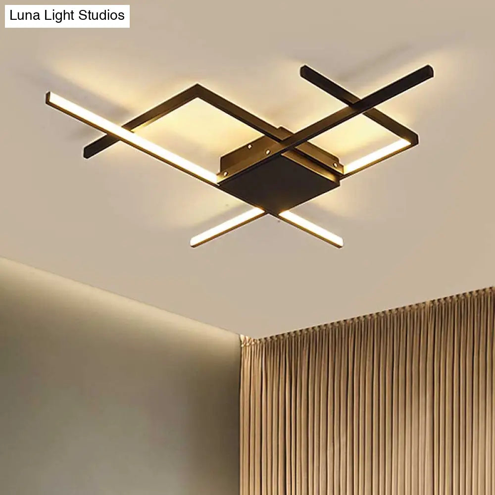29.5’/43’ Wide Black Crossed Line Ceiling Flush Mount Led Light In Warm/White Light