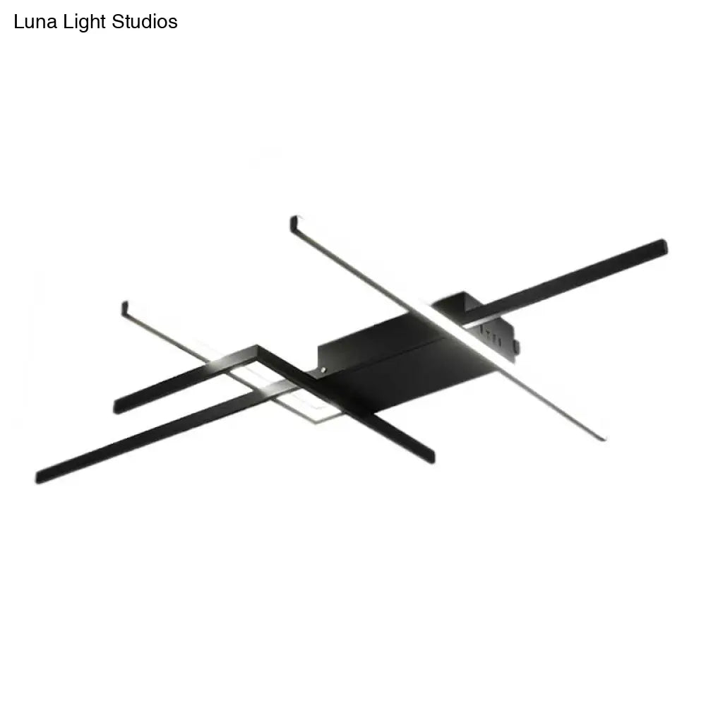 29.5’/43’ Wide Black Crossed Line Ceiling Flush Mount Led Light In Warm/White Light