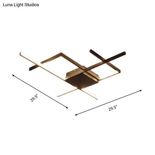 29.5/43 Wide Black Crossed Line Ceiling Flush Mount Led Light In Warm/White Light
