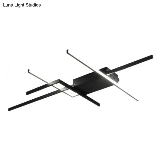 29.5/43 Wide Black Crossed Line Ceiling Flush Mount Led Light In Warm/White Light
