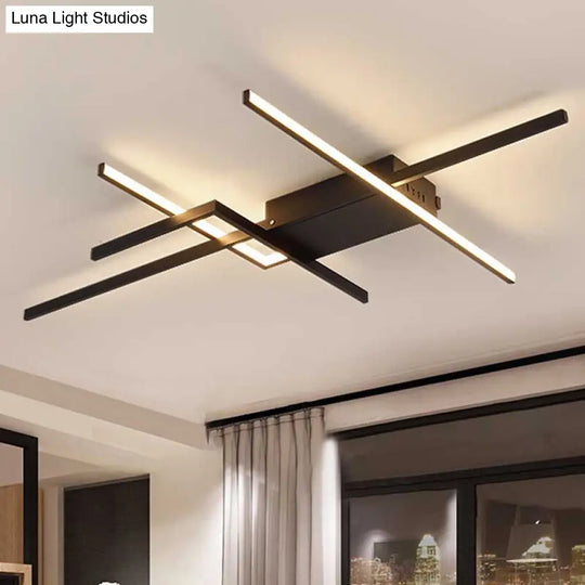 29.5/43 Wide Black Crossed Line Ceiling Flush Mount Led Light In Warm/White Light / 43 White