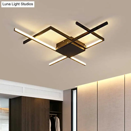 29.5/43 Wide Black Crossed Line Ceiling Flush Mount Led Light In Warm/White Light / 29.5 Warm