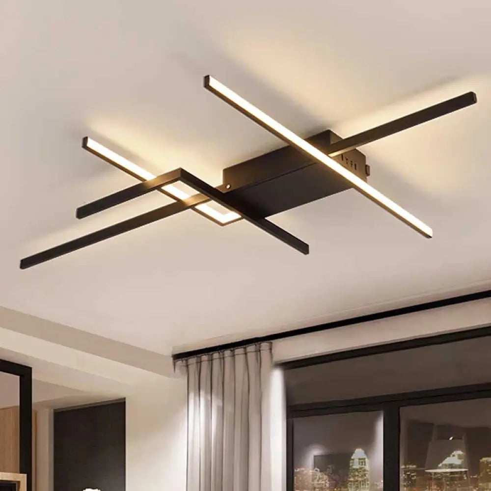 29.5’/43’ Wide Black Crossed Line Ceiling Flush Mount Led Light In Warm/White Light / 43’ White