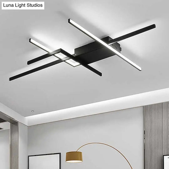 29.5’/43’ Wide Black Crossed Line Ceiling Flush Mount Led Light In Warm/White Light
